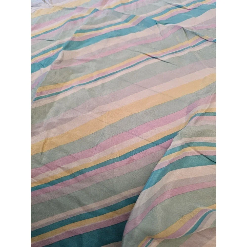 Vintage Evan Picone Silk Scarf Square Pastel Teal Pink Yellow Stripe Neck Wrap